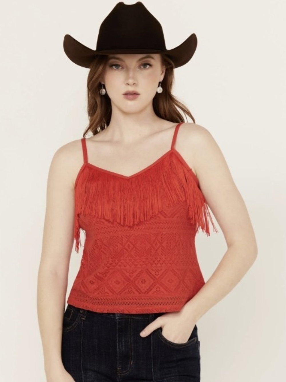 Idyllwind (Miranda Lambert)  Lace Fringe Cami- Dark Orange- Size L